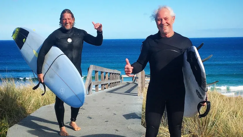 Masters program surfers heading out at Smiths Beach